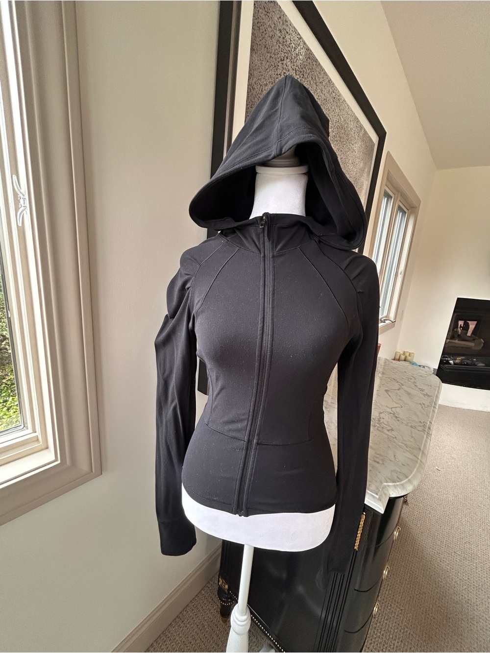 Lululemon Women's Black full Zip-Up Hooded Athletic Jacket with back zip pocket